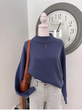 Women’s Navy Blue Mock-Neck Sweater